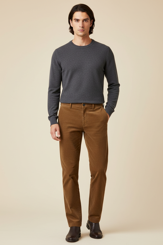 Pantalon Marron Côtelé Droit Épais Homme - Cordé