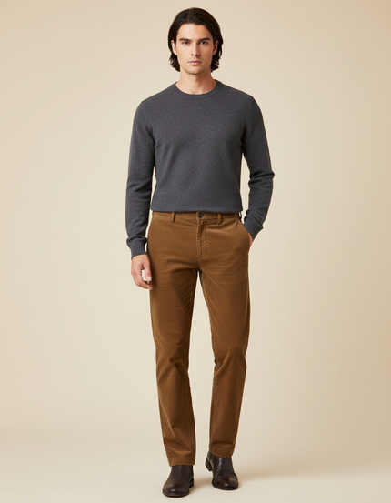 Pantalon Marron Côtelé Droit Épais Homme - Cordé