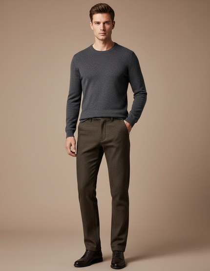 Pantalon Marron Homme Habillé Tissé Slim Élégant - Tweed