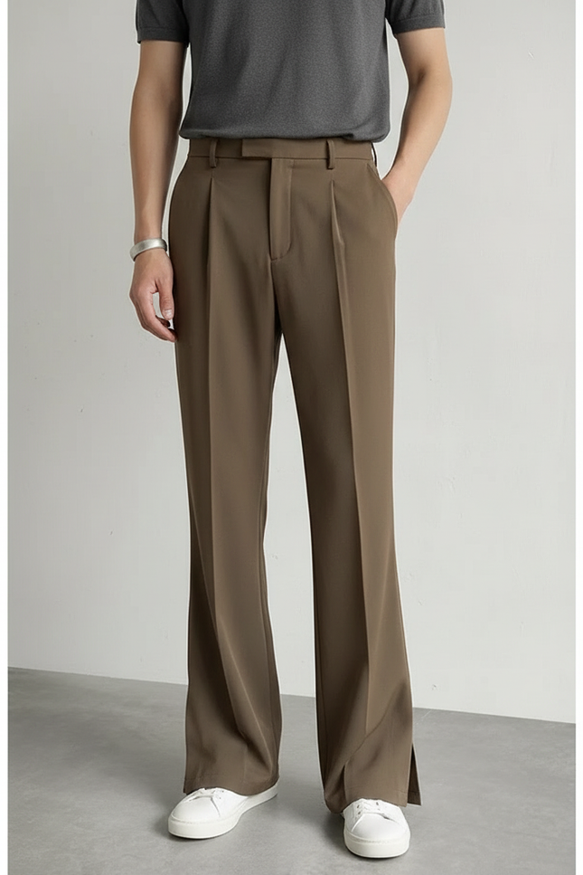 Pantalon Évasé Marron - Kaki Polyester