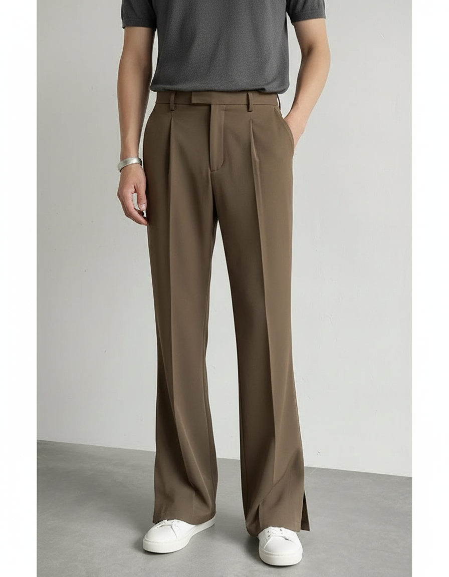 Pantalon Évasé Marron - Kaki Polyester