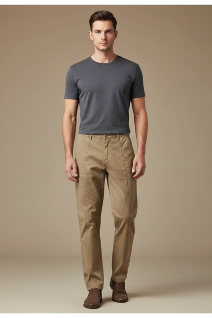 Pantalon Marron Homme Coton Décontracté Cargo Droit - Camel Gabardine