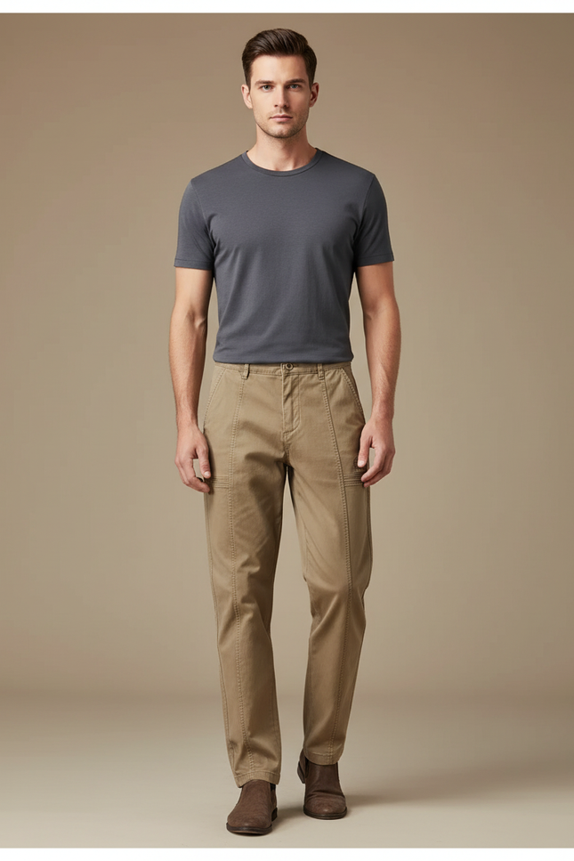 Pantalon Marron Homme Coton Décontracté Cargo Droit - Camel Gabardine