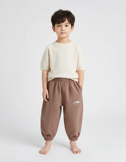 Pantalon Marron Ample Coton Lin Enfant Décontracté