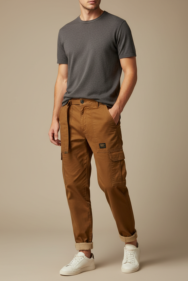 Pantalon Marron Cargo Molletonné Décontracté Homme