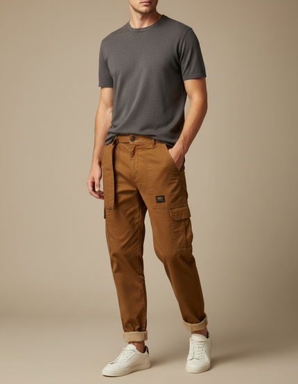 Pantalon Marron Cargo Molletonné Décontracté Homme
