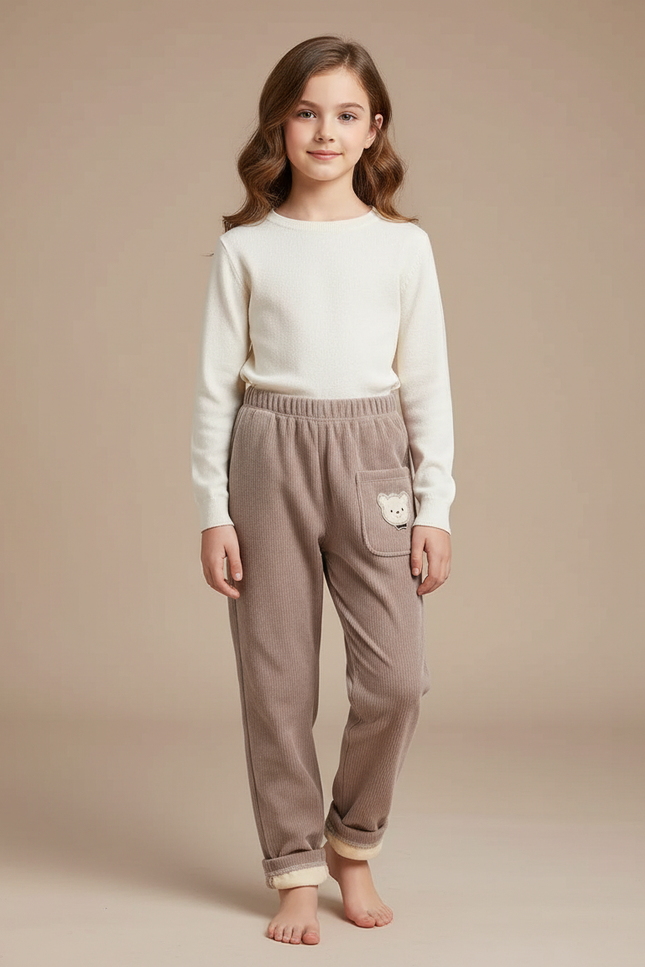 Pantalon Marron Velours Côtelé Ours Doublé Chaud - Cordé