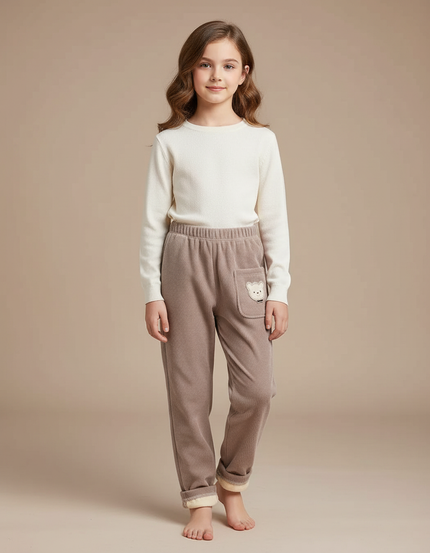 Pantalon Marron Velours Côtelé Ours Doublé Chaud - Cordé