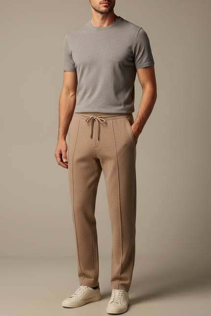 Pantalon Marron Tricoté Slim Décontracté Homme - Maille