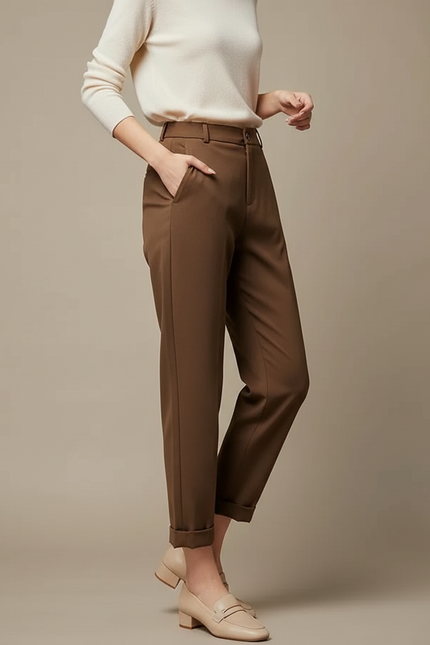 Pantalon Cigarette Marron Femme - Polyester