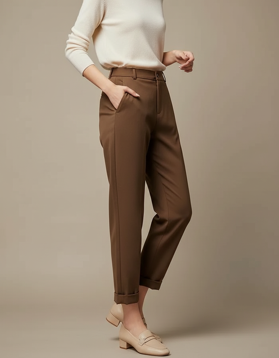 Pantalon Cigarette Marron Femme - Polyester
