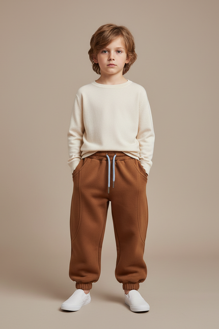 Pantalon Marron Enfant Molleton Ample Décontracté