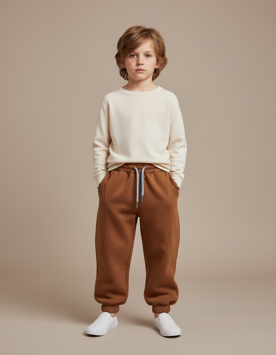 Pantalon Marron Enfant Molleton Ample Décontracté