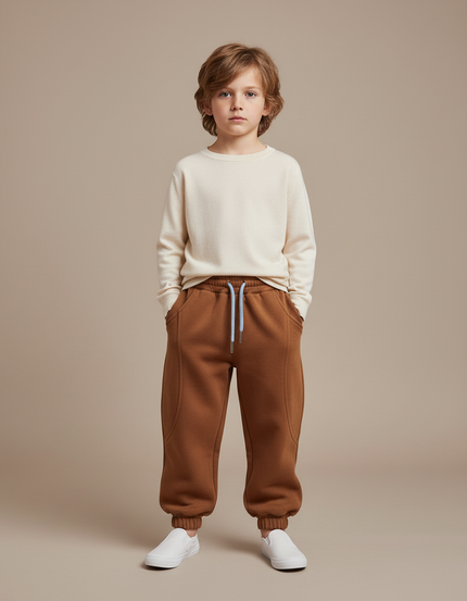 Pantalon Marron Enfant Molleton Ample Décontracté