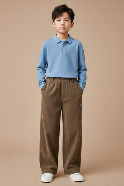 Pantalon Marron Côtelé Droit Ample Décontracté Enfant - Cordé