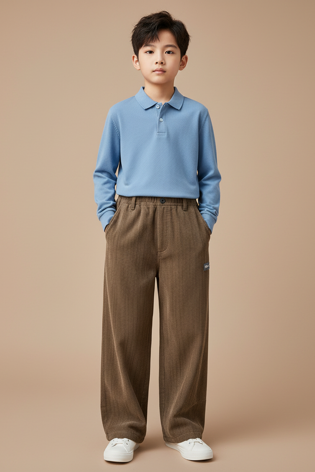 Pantalon Marron Côtelé Droit Ample Décontracté Enfant - Cordé