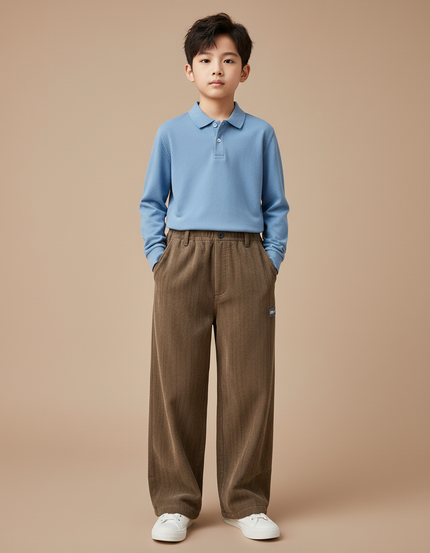 Pantalon Marron Côtelé Droit Ample Décontracté Enfant - Cordé