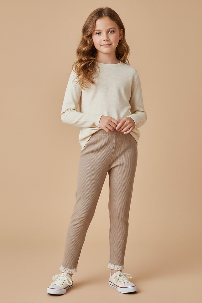 Pantalon Marron Côtelé Doux Enfant Décontracté - Beige Cordé