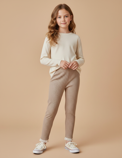 Pantalon Marron Côtelé Doux Enfant Décontracté - Beige Cordé