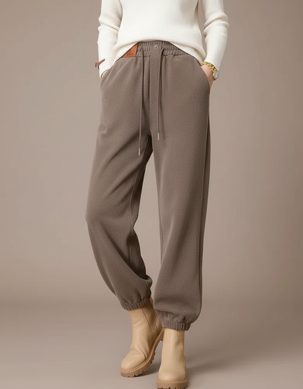 Pantalon Marron Polaire Chaud Ample Décontracté Femme - Molleton