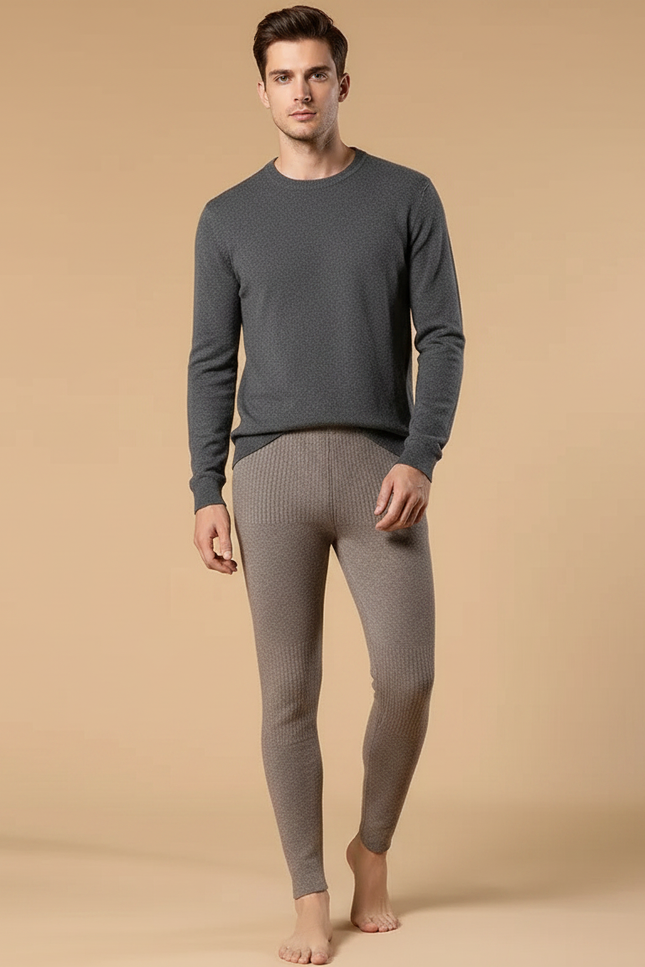 Pantalon Marron Laine Tricoté Slim Motif Homme