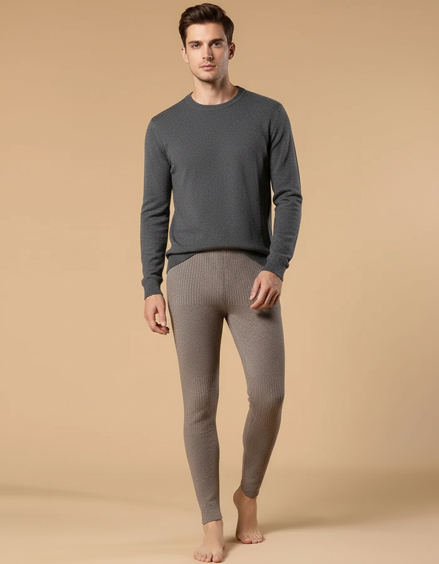 Pantalon Marron Laine Tricoté Slim Motif Homme