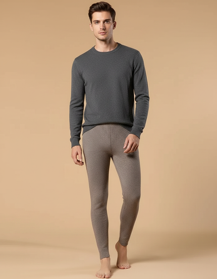 Pantalon Marron Laine Tricoté Slim Motif Homme