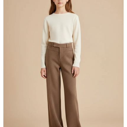 Pantalon Marron Droit Laine Taille Haute Enfant