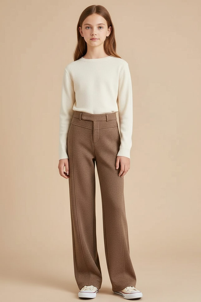 Pantalon Marron Droit Laine Taille Haute Enfant