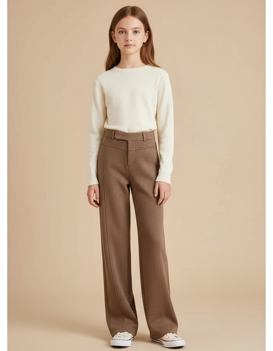 Pantalon Marron Droit Laine Taille Haute Enfant