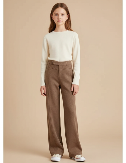 Pantalon Marron Droit Laine Taille Haute Enfant