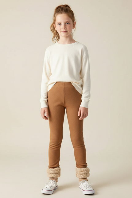 Pantalon Marron Côtelé Chaud Confortable Fille - Maille