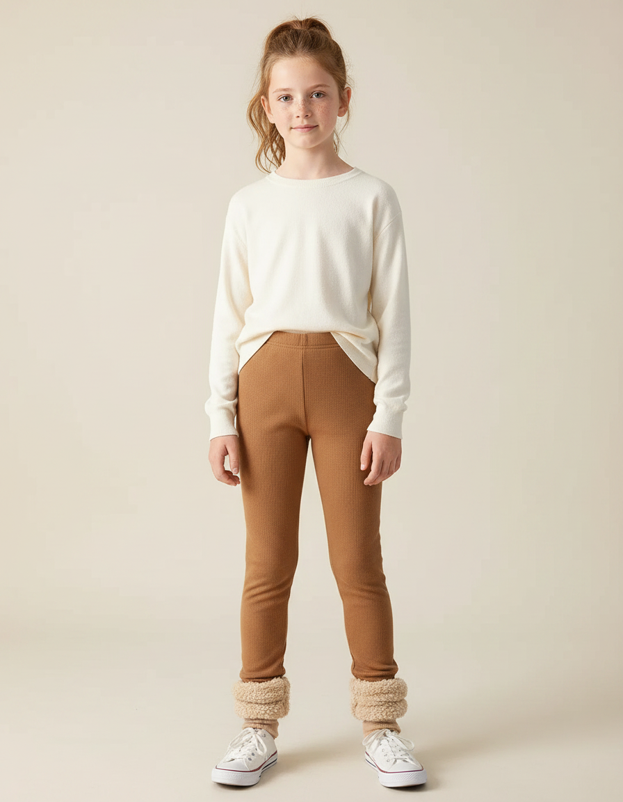 Pantalon Marron Côtelé Chaud Confortable Fille - Maille