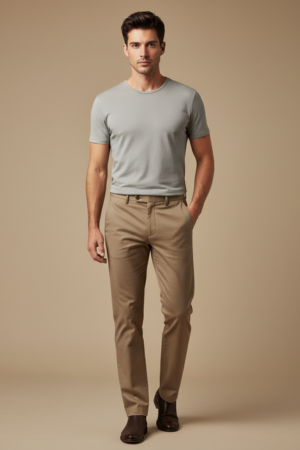 Pantalon Marron Homme Coton Slim Élégant Décontracté - Gabardine