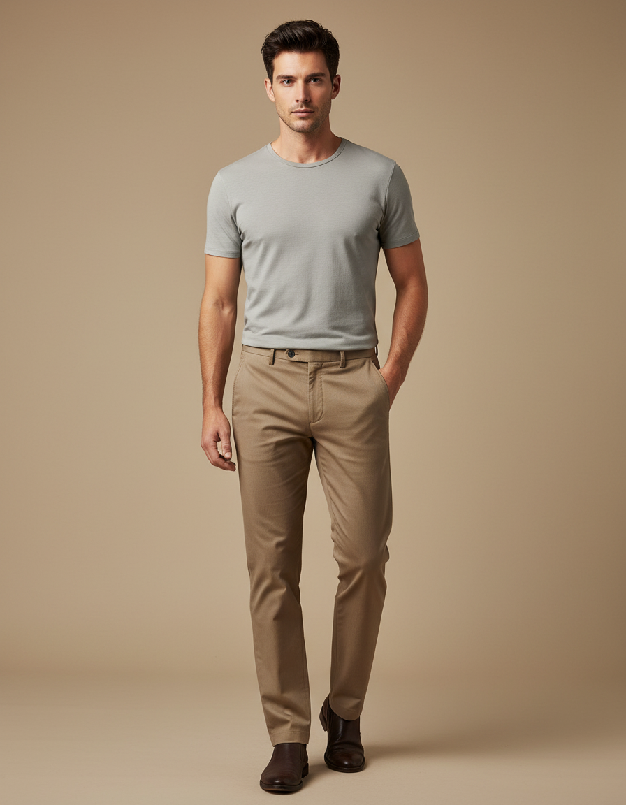 Pantalon Marron Homme Coton Slim Élégant Décontracté - Gabardine