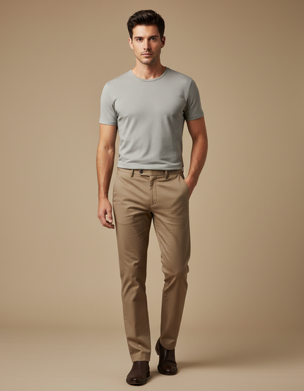 Pantalon Marron Homme Coton Slim Élégant Décontracté - Gabardine