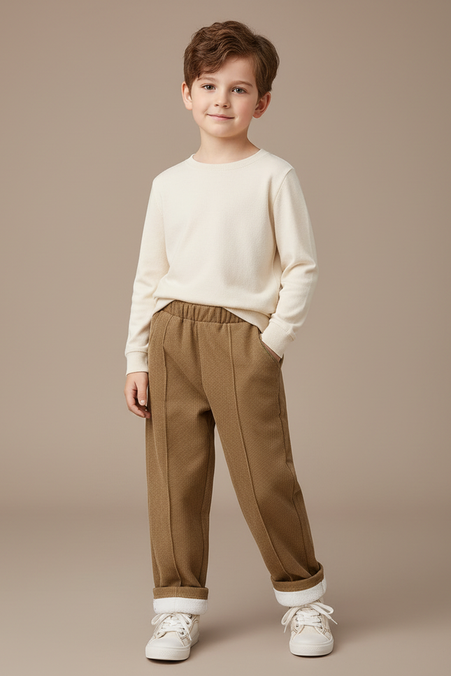 Pantalon Marron Ample Décontracté Doublé Hiver - Molleton