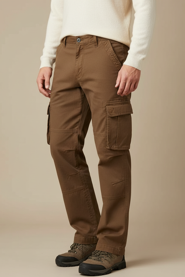Pantalon Marron Cargo Coton Décontracté Homme Robuste - Toile