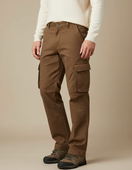 Pantalon Marron Cargo Coton Décontracté Homme Robuste - Toile