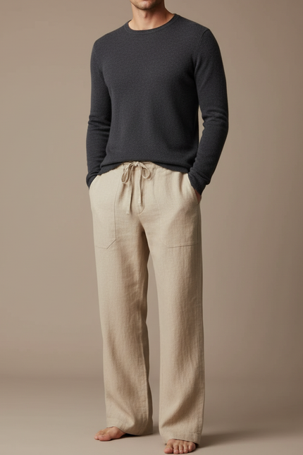 Pantalon Lin Marron Clair - Beige