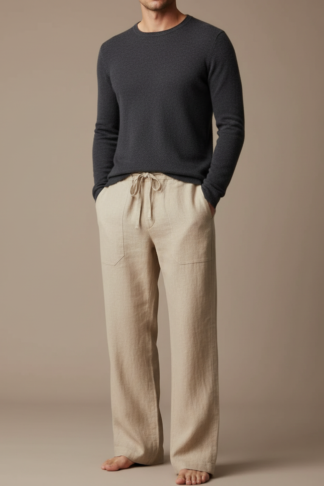 Pantalon Lin Marron Clair - Beige