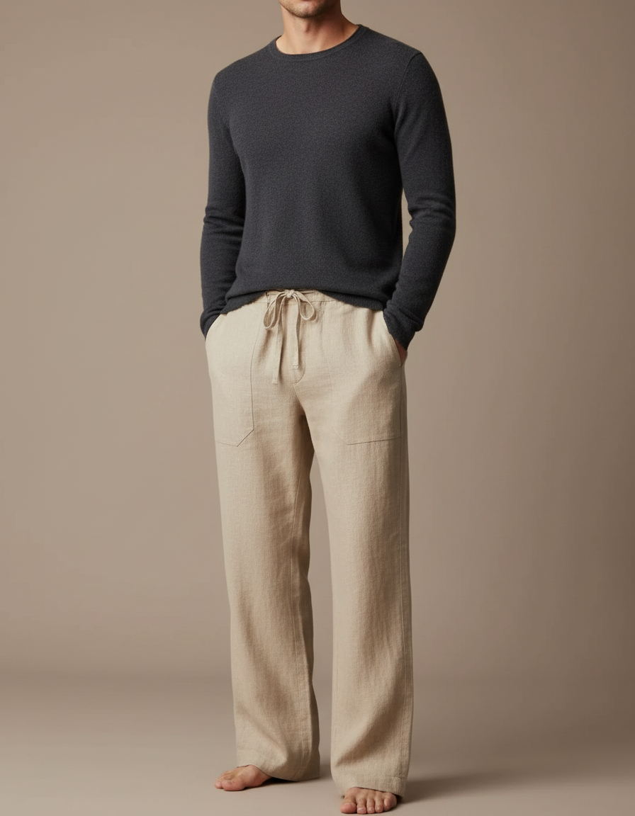 Pantalon Lin Marron Clair - Beige