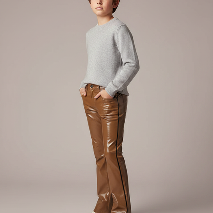 Pantalon Marron Brillant Similicuir Droit Enfant - Simili cuir