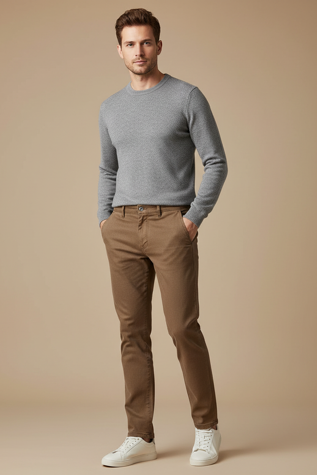 Pantalon Marron Homme Slim Coton Confortable Décontracté