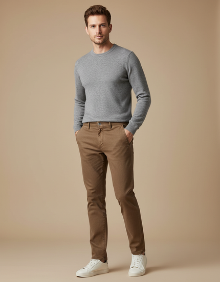 Pantalon Marron Homme Slim Coton Confortable Décontracté