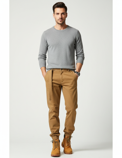 Pantalon Jogging Marron - Camel Gabardine