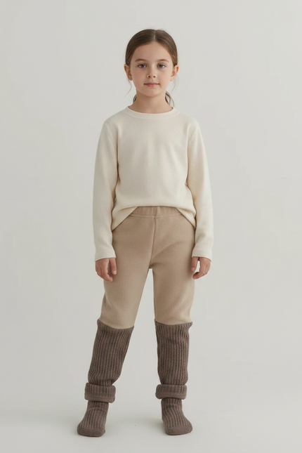Pantalon Marron Côtelé Tricoté Doublé Chaud Enfant - Maille