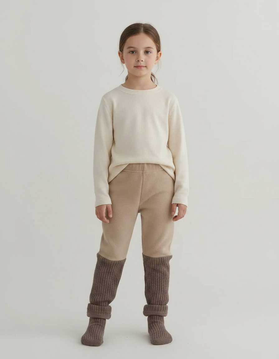 Pantalon Marron Côtelé Tricoté Doublé Chaud Enfant - Maille