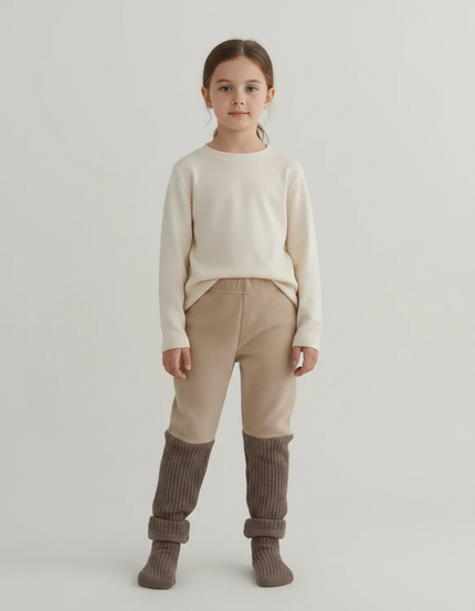 Pantalon Marron Côtelé Tricoté Doublé Chaud Enfant - Maille