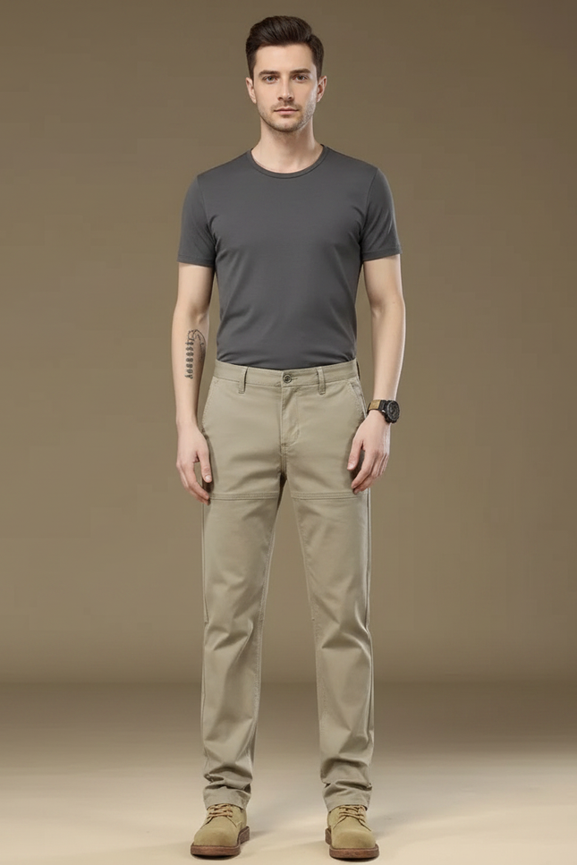 Pantalon Marron Coton Droit Décontracté Homme Moderne - Beige